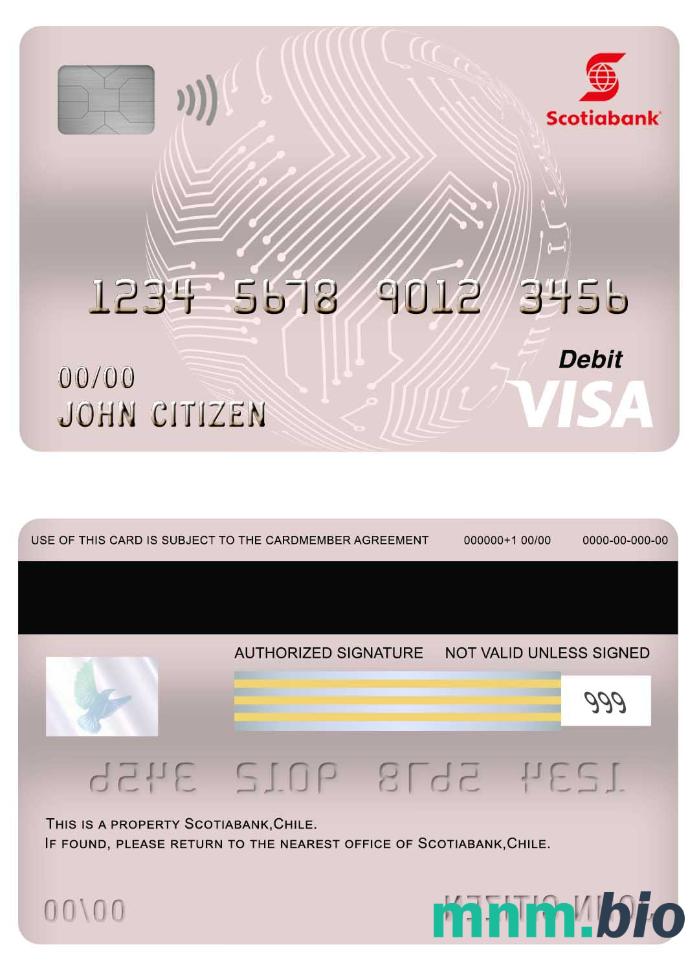 Chile Scotiabank visa debet karta przykład w formacie PSD